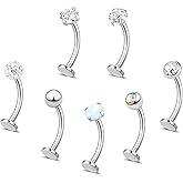 YADOCA 7PCS Floating Belly Button Ring for Women Hypoallergenic Surgical Stainless Steel Belly Rings Internally Threaded CZ Opal Long Bar Navel Barbell Flat Back Belly Piercing 8 10 12 14 16MM Silver Gold