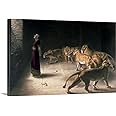 CANVAS ON DEMAND Daniel in the Lions Den, Mezzotint Canvas Wall Art Print by Briton (1840-1920) Riviere, Traditional, Home Decor, Lion, Christianity Artwork, 48"x32"