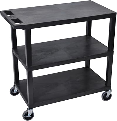 Luxor Black 18x32 Utility Cart with 3 Flat Shelves - Durable & Versatile