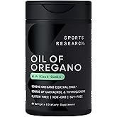 Sports Research® Oil of Oregano 9500mg w/Black Cumin Seed Oil & Ginger Oil - 3-1 Antioxidant Combination Supplement Rich in Thymoquinone & Carvacrol - Gluten Free · Non-GMO - 60 Softgels