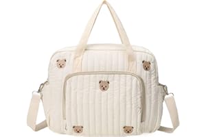 Babys Diaper Bag Tote, Cute Bear Quilted Travel Diaper Tote, Multifunctional Portable Stroller Storage Bag Babys Nappy Bags f