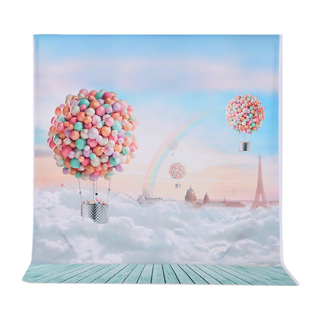 Andoer 4.9x6.5ft Professional Hot Air Balloon Background, Colourful Rainbow Backdrop for Children Photo Studio, Portrait Shooting