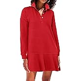 YEXPINE Women's Polo Dress Long Sleeve Collared V-Neck Ruffle Hem Mini Dresses for 2026 Spring