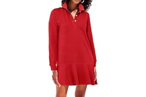 YEXPINE Women's Polo Dress Long Sleeve Collared V-Neck Ruffle Hem Fall Shirt Mini Dresses