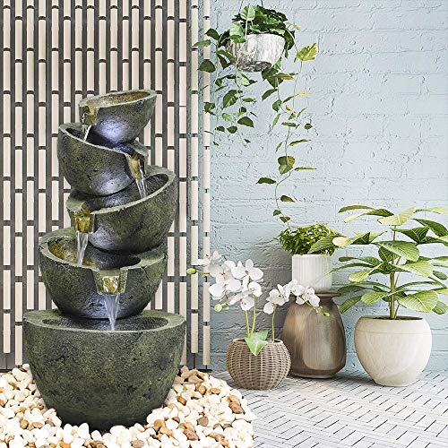 xpiyaer Indoor/Outdoor 5 Tier Bowls Floor Water Fountain 23 3/5" High Cascading Bowls LED for Yard Garden - Thumbnail 2