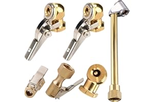 Aulufft 6Pcs 1/4 Inch Air Chuck Set FNPT Dual Head Air Chuck,Open Flow Chuck, Closed Ball Air Chuck,Closed Flow Straight Tire Chuck with Clip for Inflator Pressure Gauge Compressor Accessories