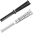 Jaasuee 2 Pieces Stainless Steel Folding Practice Combs Available in Black and Silver, Foldable Hair Styling Tools for Sports and Outdoor Use, Silver+Black