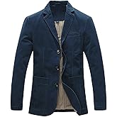 chouyatou Men's Casual Three-Button Stripe Lined Cotton Twill Suit Jacket