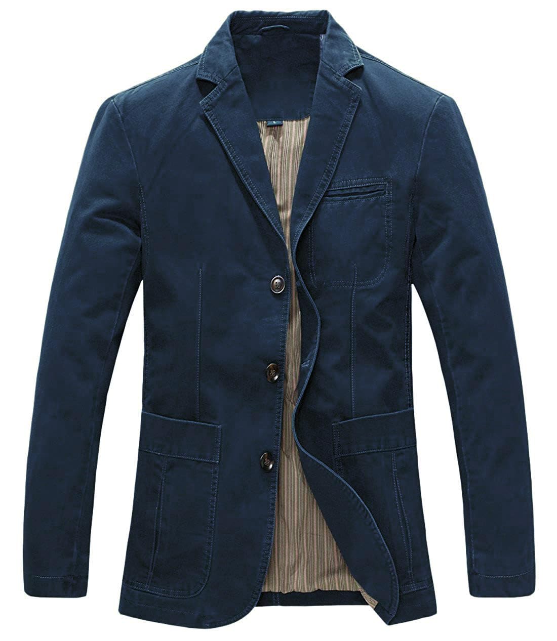 Photo 1 of chouyatou Men's Casual Three-Button Stripe Lined Cotton Twill Suit Jacket (XX-Large, Dark Blue)
