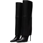 KaroNairy Women’s Knee High Boots, Fold Over Tall High Heel Boots Stiletto Pointed Toe Fashion Dress Boots for Fall Winter