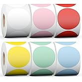 Misofuki 2" 4500 Labels 6-Color Assorted Circle Direct Thermal Stickers Label Rolls Bulk Set Compatible for Zebra Rollo MUNBYN POLONO & Other Thermal Printers,Self-Adhesive Round Direct Thermal Labels