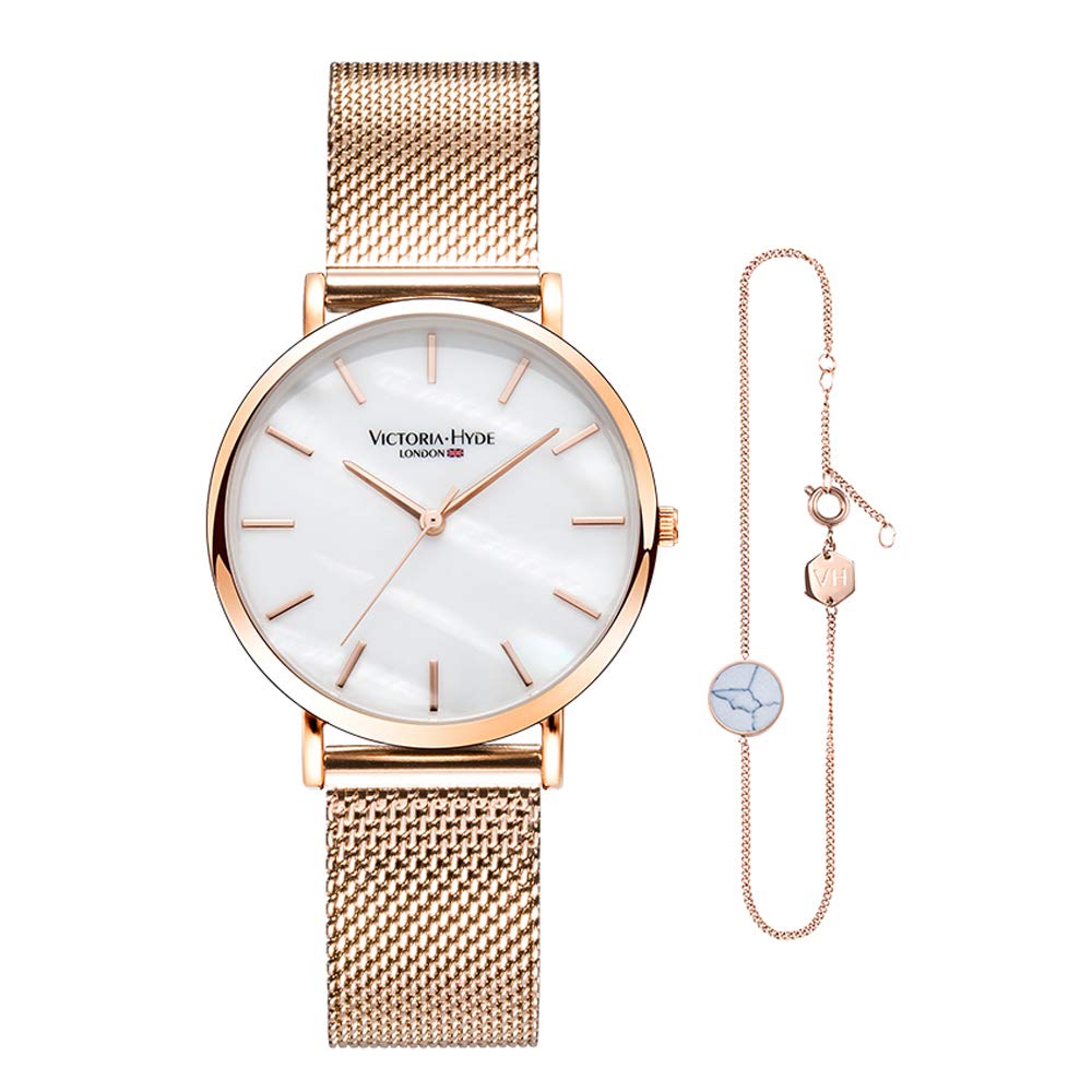 VICTORIA HYDE Fashion Women Watch Bracelet Set Analog Quartz Replaceble Stainless Steel Mesh Band/Leather Strap Mother's Day Gifts