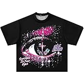 Luckydora Y2K Graphic Tee Eye Print Streetwear Crop Short Sleeve T Shirt Retro Outfit Hip Hop Summer Top Regular Fit