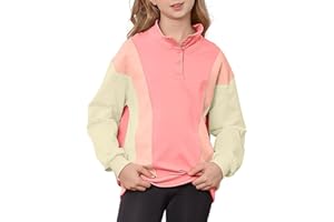 LIFAky Girls Sweatshirts Color Block Button up Pullover Tops Girls School Uniform Long Sleeve Sweatshirt Fall Outfits 7-14Y