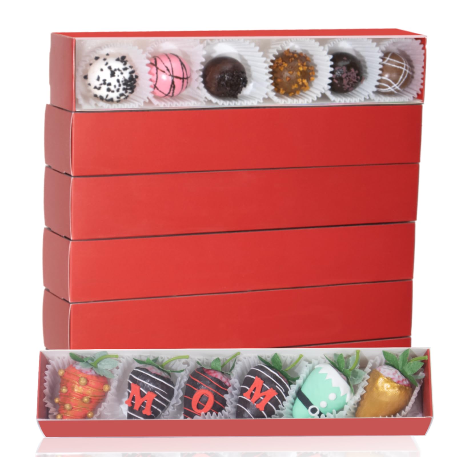 Photo 1 of RomanticBaking 50 Pack Long Chocolate Covered Strawberry Boxes Macaron boxes Truffle Boxes Cocoa Bombs Boxes Cookies boxes Bakery Boxes(12x2¼x2 Inches)