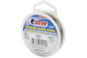 AFW American Fishing Wire Surflon Micro Ultra Nylon Coated 1x19 Stainless Steel Leader Wire - Knottable Fishing Leaders Saltwater & Fly Fishing, 6lb Test - 61lb Test, Bright, Black & Camo Colors