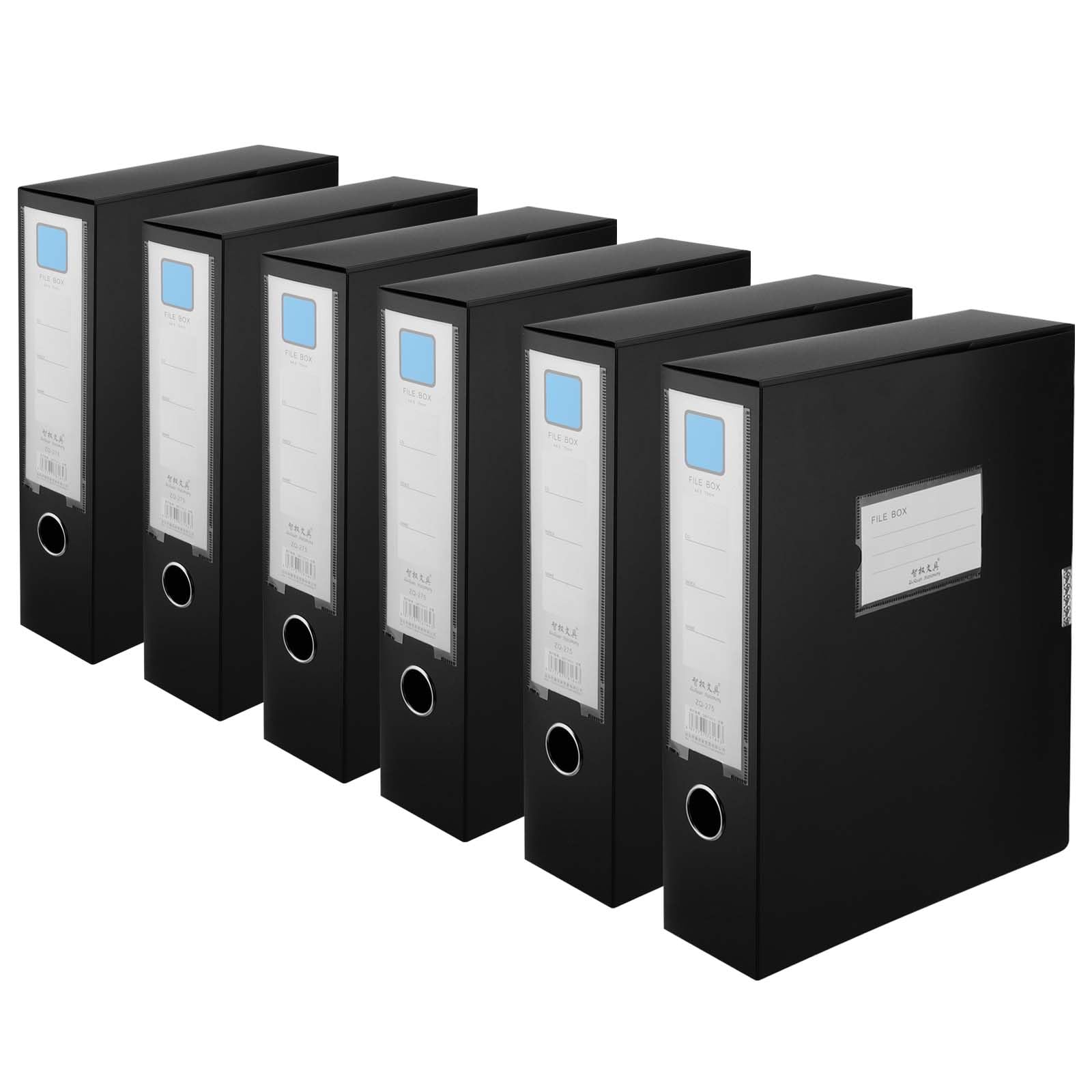 PINGEUI 6 Pack A4 Box Files, 75mm Collapsible Black Plastic Box Files A4 Filing Boxes, 700 Sheets Capacity, Boxes Folders for Paperwork Document Organisation