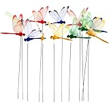 Warmshine 24 Pieces 3D Dragonfly Garden Decor Dragon Fly Garden Stakes Dragonflies Garden Ornaments Patio Decoration Dragonfl