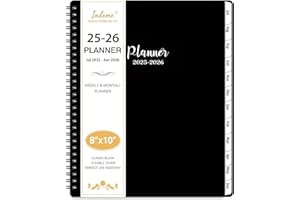 INDEME 2025-2026 Planner - Planner 2025-2026 Weekly and Monthly, Jul. 2025 - Jun. 2026, 8" x 10", with Tabs, Thick Paper, Spiral Binding, Classic Black