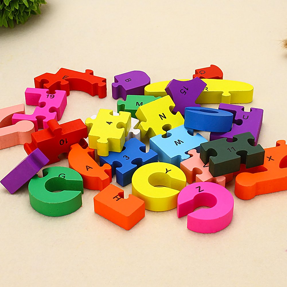 Wooden Blocks Jigsaw Puzzles, Letter & Numbers Puzzles Educational Toys Best Gift for Toddlers Kids Children Boys Girls (Dog+Train)