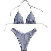 SweatyRocks Women's High Cut Bikini Sets Striped Halter Two Piece Bathing Suit Swimwear