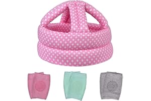 TORASO Baby Helmet & Baby Knee Pads for Crawling,Infant Helmet & Walking Baby Helmet，for Age 6-36 Months,Pink Dots(A)