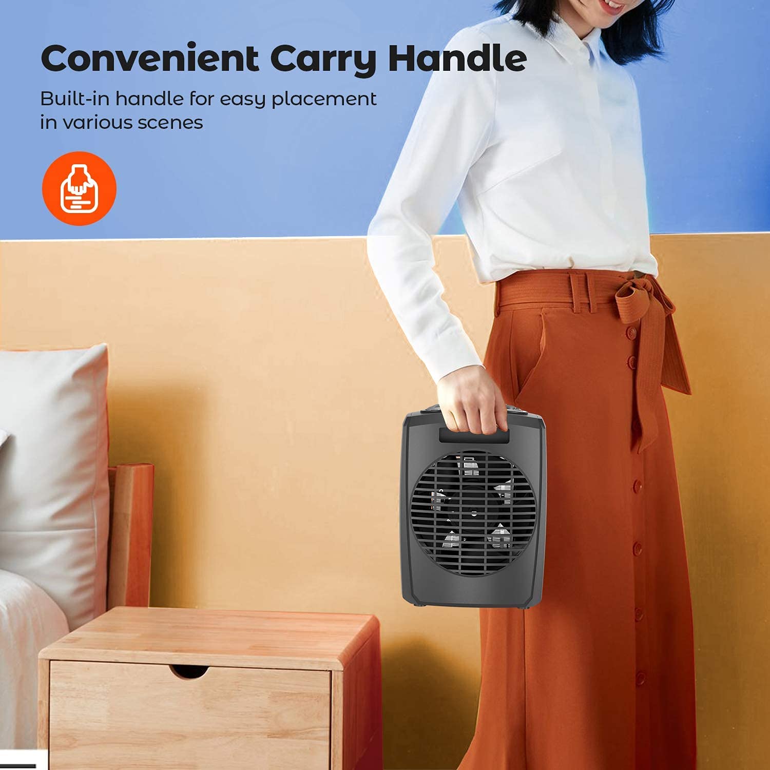 andily Space Heater Electric Heater for Home and Office Ceramic Small Heater with Thermostat, 750W/1500W (Grey)