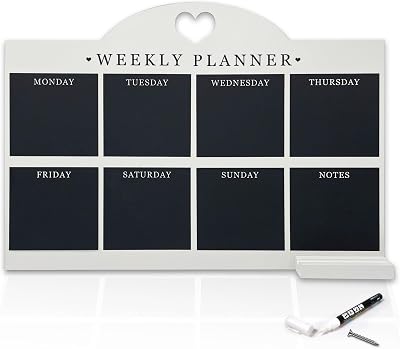 Empire Weekly Planner and Menu Board White Wood Wall Mounted