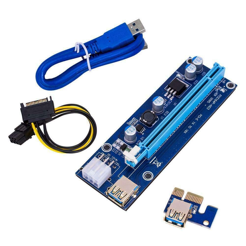 Multibao Version 009S Gold PCI-E 1x to 16x Powered USB 3.0 Extender Riser Adapter Card 6 PIN Power GPU Board 3 Led Bitcoin Litecoin