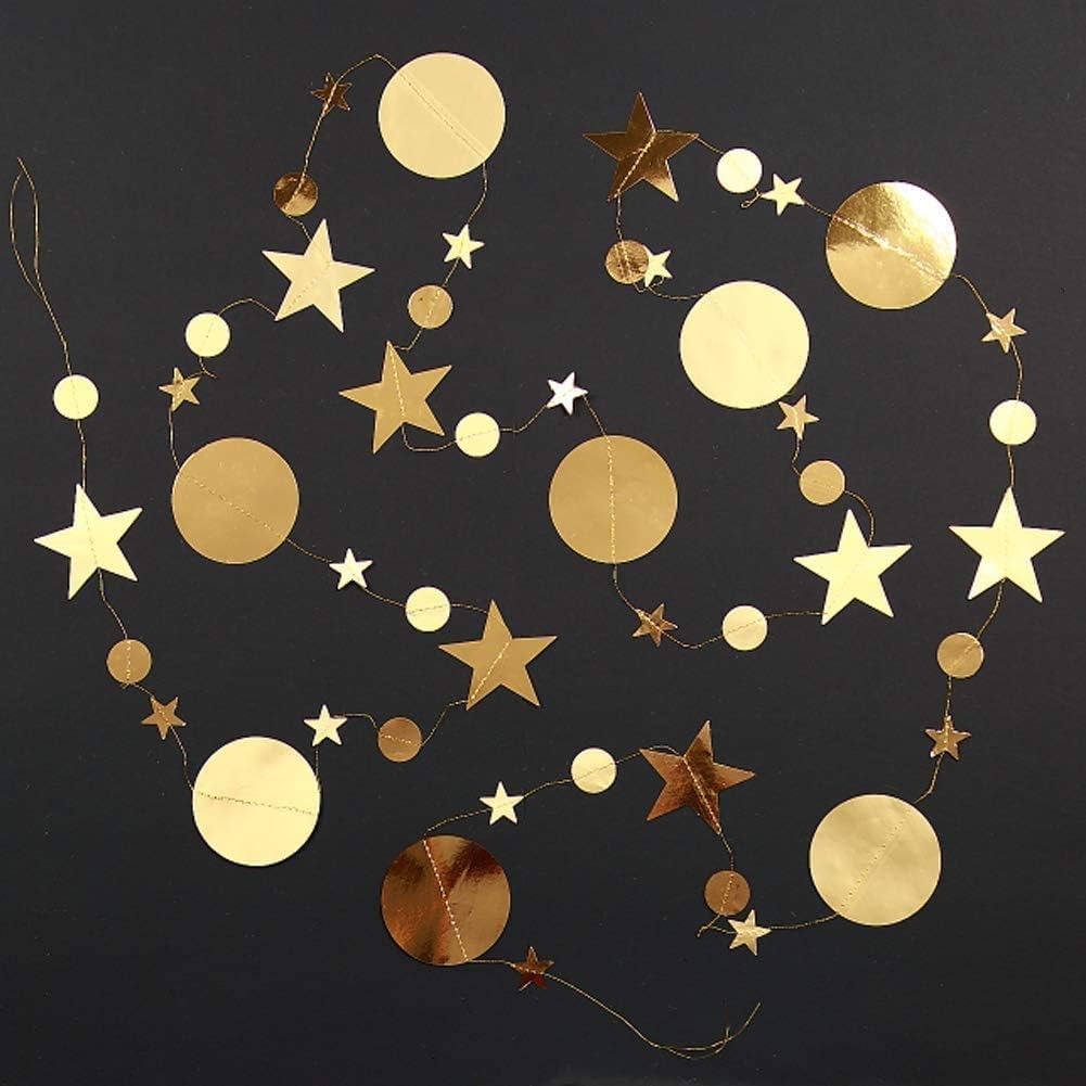 YKshop Gold Twinkle Little Star Party Garlands Kit Metallic Glitter Matt Gross Big Paper Circle Garland Bunting Banner Birthday Baby Shower Wedding New Year Party Kids Boys Girls Nursery Room - Image 4