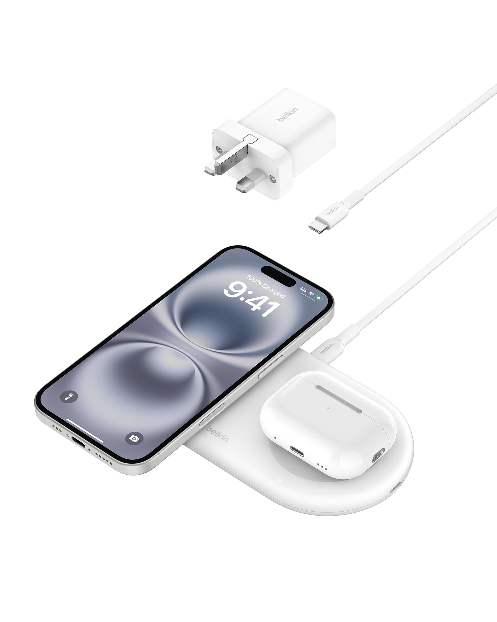 Belkin BoostCharge Pro 2-in-1 Wireless Charging Pad with Magnetic Qi2 15W, Fast Charging iPhone Wireless Charger Compatible with iPhone 17, Air, 16, 15, 14 Series, Pixelsnap, AirPods & More - White