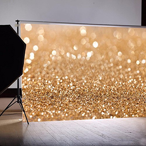 Focussexy 7x5ft Vinyl Gold Sequin Bokeh Glitter Photo Backdrop, Wedding Photo Booth Props, Photography Background, Birthday Party Ceremony Background, Studio Props Backdrop,2.1x1.5m