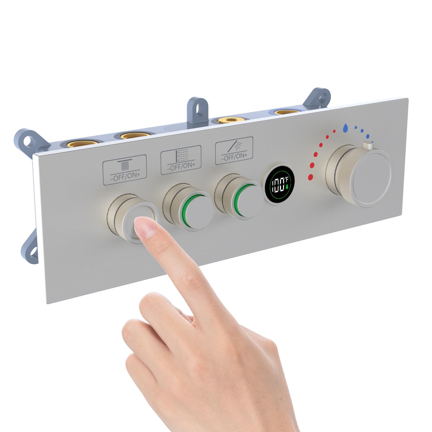 Photo 1 of Temperature Display Shower Mixer Valve, 3 Way Push-Button Shower Diverter with Independent Volume Control, Brushed Nickel