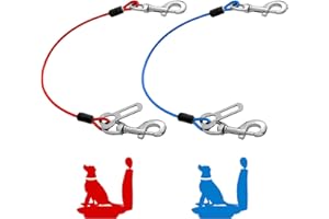 Mi Metty Dog Seat Belt Harness for Car,2pcs Dog Seatbelt of Coated Wire Leash Safety Restraint,No Chew Tether Cable Vehicle Dog Accessories,Double Clips & Latch (2 Pack Red+Blue, 32 inch/80 CM)