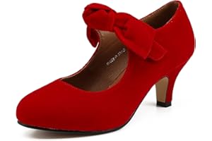 LIURUIJIA Women's Bow Heels Mary Jane Kitten Heel Pumps Round Toe Low Heels Ankle Strap Wedding Evening Party Dress Shoes