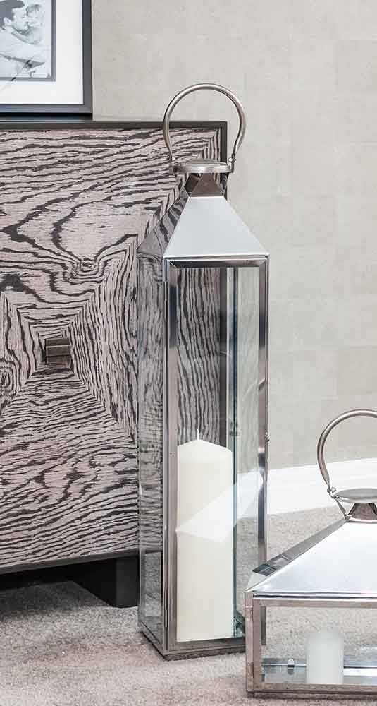 HUGE 70cm Modern Chrome Floor Lantern Candle Holder and Glass Sides