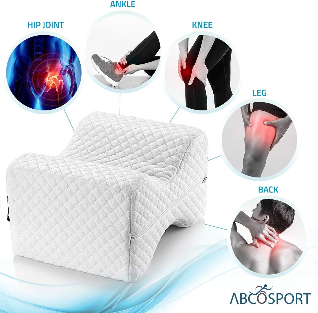 Abco Tech Memory Foam Knee Pillow for Side Sleepers– Back Pain, Pregnancy, Leg Pain, Hip Pain and Sciatica Relief - Leg Pillow Wedge with Washable Cover and Bag: Home & Kitchen