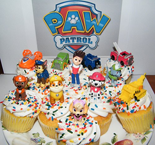 Nickelodeon PAW Patrol Figure Set of 12 Deluxe Mini Cake Toppers Cupcake Decorations Party favors Featuring Ryder, Marshall, Chase, Skye, 5 Vehicles and Special Gift