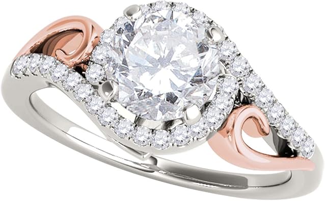 Amazon 1 2カラットソリッドローズ Haloツートンカラーダイヤモンド婚約指輪14 Kホワイトゴールド リング 通販