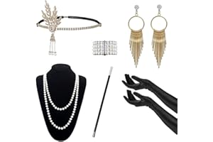 SANDERALA 1920s Gatsby Accessories Set for Women Flapper Costume 20s Flapper Headband Pearl Necklace Gloves Plastic Holder