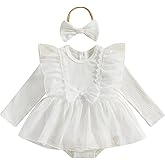 Infant Newborn Baby Girl Fall Winter Outfit Clothes Long Sleeve Lace Trim Mesh Tulle Tutu Romper Dress Baptism Birthday Party