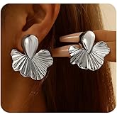 Gold Chunky Flower Dangle Earrings for Women,Dainty Big Floral Statement Earrings Vintage Boho Jewelry,Daily Wear Accessories Birthday Gifts