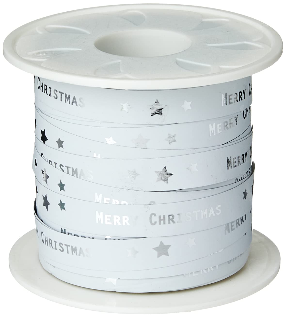 Präsent - Merry Christmas Curling Ribbon White 10 mm Width, 100 m Length