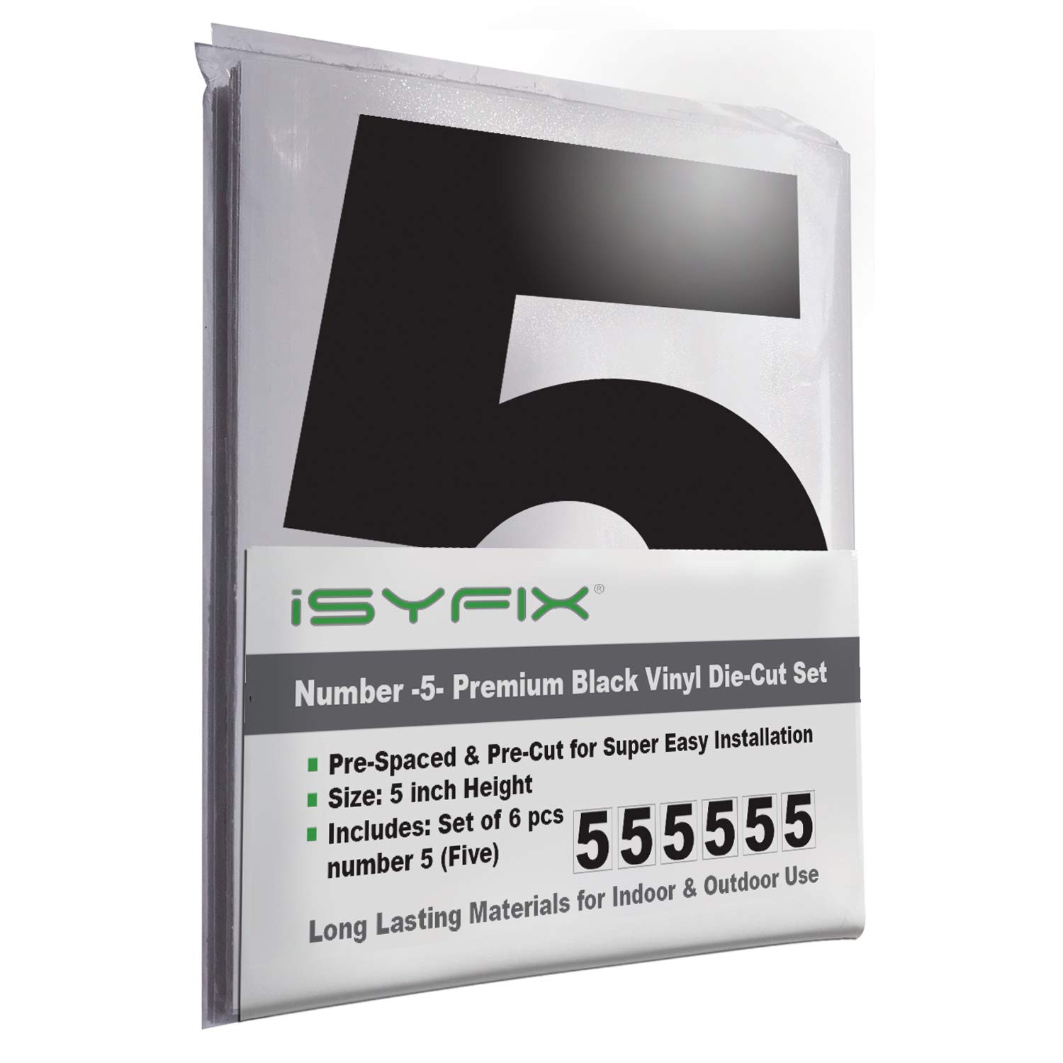 iSYFIX Black Vinyl Number 5 (Five) Stickers - 6
