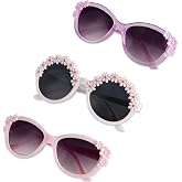 XINB LOOK 3-Pairs Gift Kids Sunglasses Girls, Cute Flower Frame Cartoon UV400 Glasses, Toddler Sunglasses for Ages 3-10