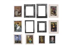 iLAND Miniature Dollhouse Accessories - Dollhouse Frames with Classic Paintings - 4 Matte Silver Frames & Pictures - 1:12 Sca