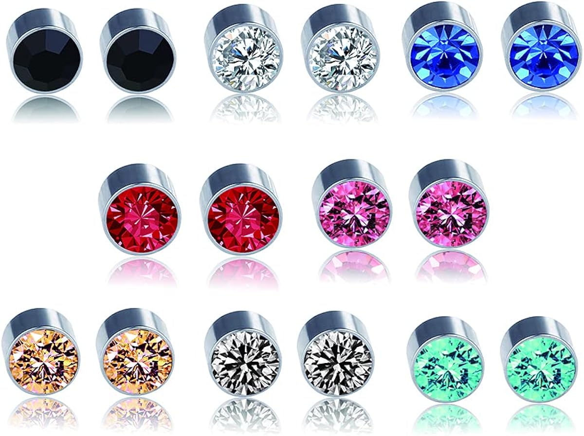 Crystal Stud Earring, Stainless Steel Clip Non Piercing Earrings Set, CZ