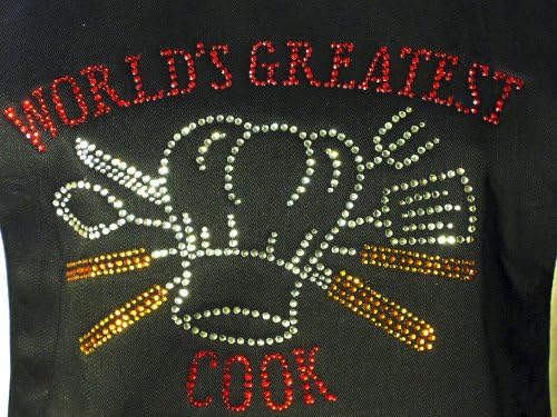 Shimmery Rhinestone Black Apron- "World's Greatest Cook"- No Sales Tax