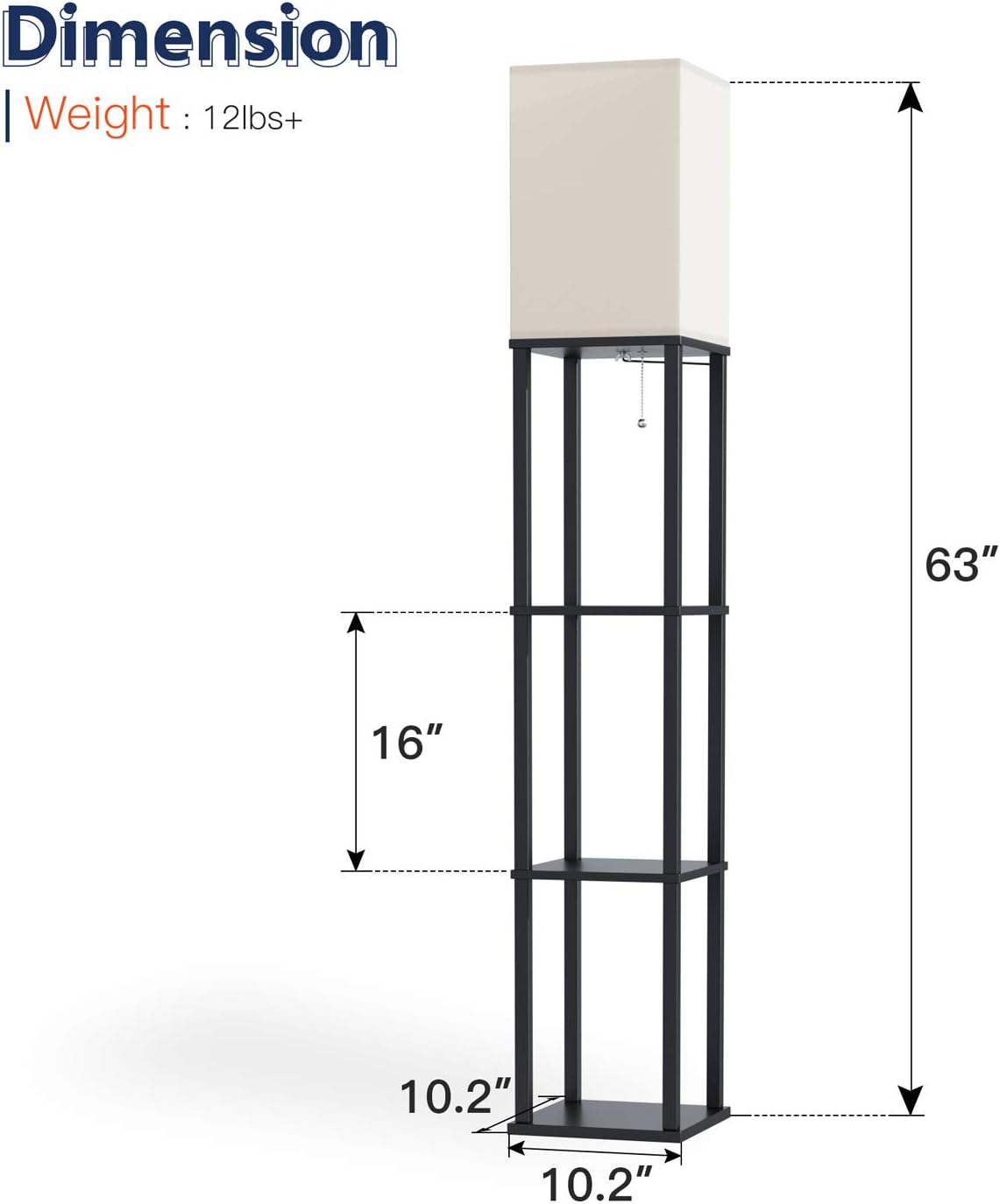 Addlon LED Modern Shelf Floor Lamp with White Lamp Shade and LED Bulb - Display Shelves Floor Lamps for Living Room Bedroom and Office - Classic Black: Home Improvement