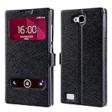 Ueasy Elegant Ultra-Thin Window Leather Case for the Huawei Honor 3C with Stand Function For Huawei Honor 3C Protective Cover Case Stand Case (Black)